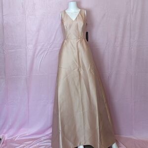 Alfred Sung Sateen Twill Sleeveless Bridesmaid Dress with Pockets Toasted Sugar
